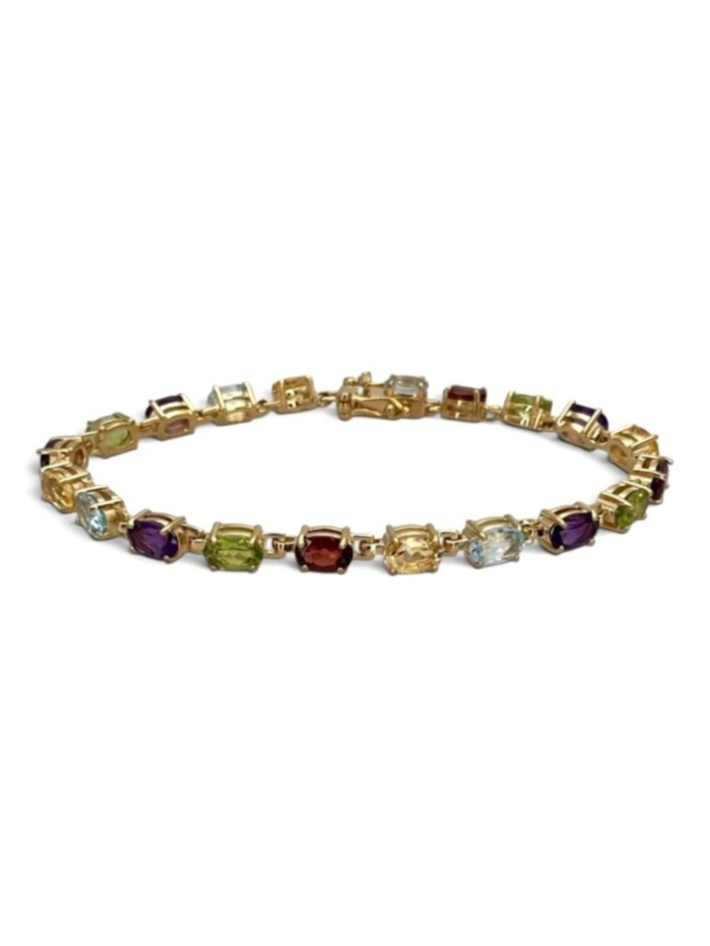 Genuine Multi Gemstone Tennis Bracelet 14K Gold over Sterling Silver 925, 7" Vin